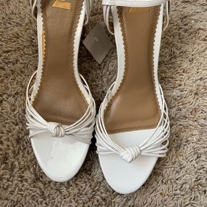 White Strappy Platform Wedges